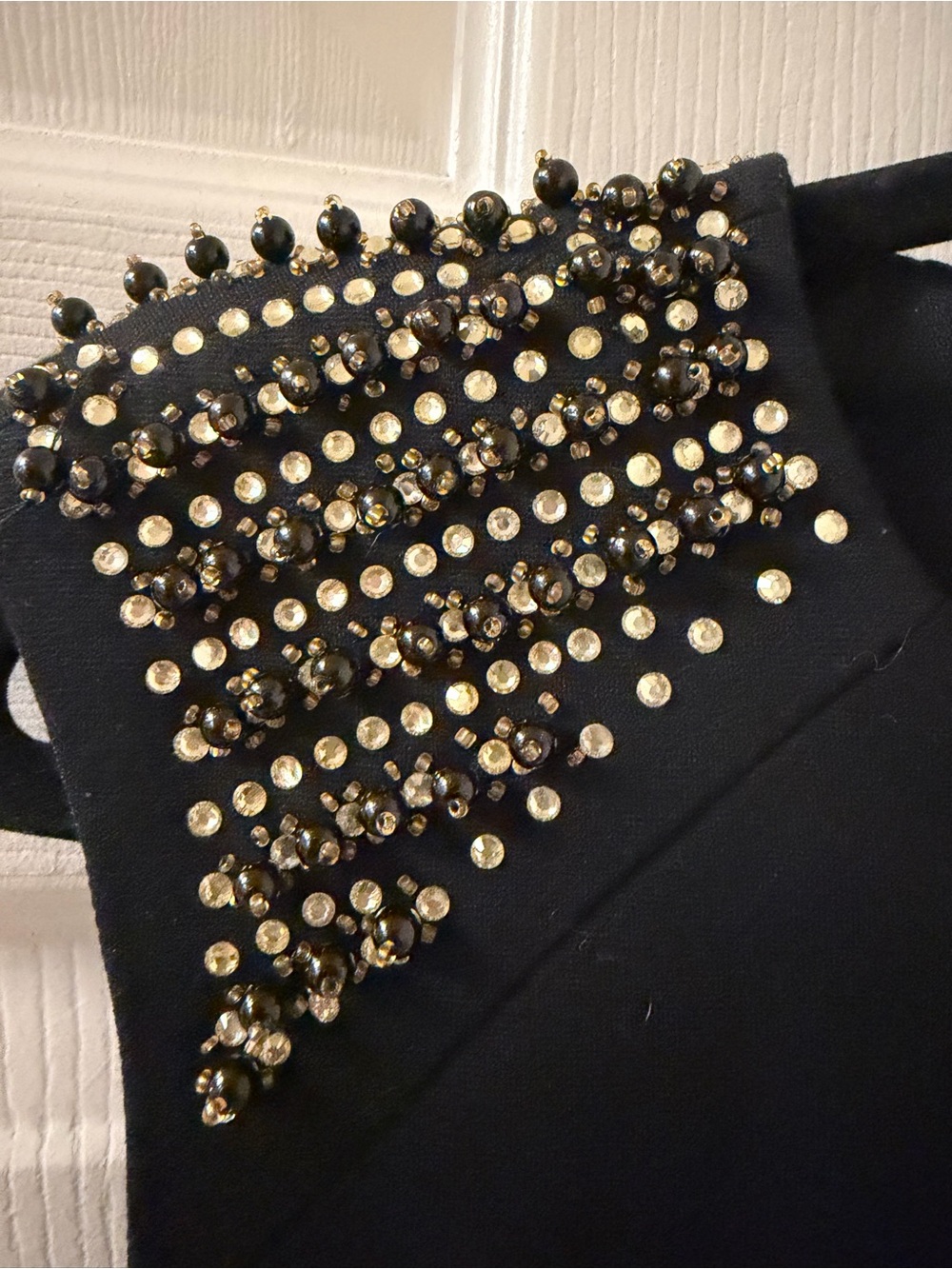 Carmen Marc Valvo Black Dress with Gold Beaded Embellishment
